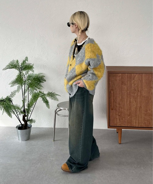 sedacle(セダクル)の「アーガイルニットルーズカーデ(カーディガン/ボレロ・メンズ・ブラック/ピンク/イエロー・SMALL/MEDIUM/LARGE)」の14枚目の写真