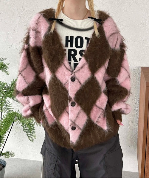 sedacle(セダクル)の「アーガイルニットルーズカーデ(カーディガン/ボレロ・メンズ・ブラック/ピンク/イエロー・SMALL/MEDIUM/LARGE)」の12枚目の写真