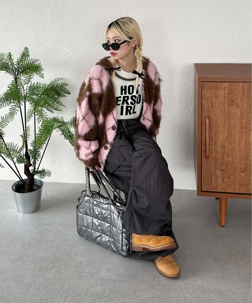 sedacle(セダクル)の「アーガイルニットルーズカーデ(カーディガン/ボレロ・メンズ・ブラック/ピンク/イエロー・SMALL/MEDIUM/LARGE)」の5枚目の写真