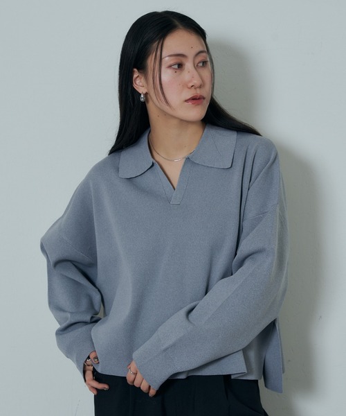 COLONY 2139(コロニートゥーワンスリーナイン)の「エステルヤーン衿付スキッパー(ニット/セーター・レディース・イエロー/ブラック/グレー・FREE)」の1枚目の写真