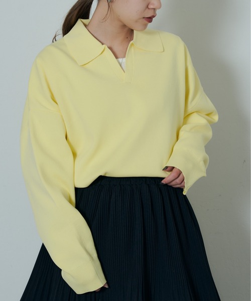 COLONY 2139(コロニートゥーワンスリーナイン)の「エステルヤーン衿付スキッパー(ニット/セーター・レディース・イエロー/ブラック/グレー・FREE)」の3枚目の写真