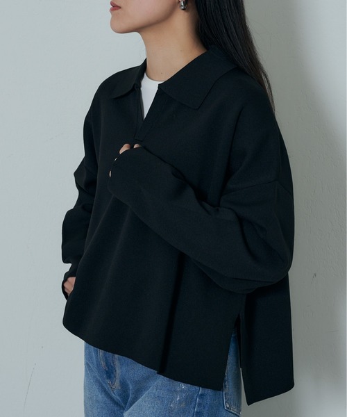 COLONY 2139(コロニートゥーワンスリーナイン)の「エステルヤーン衿付スキッパー(ニット/セーター・レディース・イエロー/ブラック/グレー・FREE)」の2枚目の写真