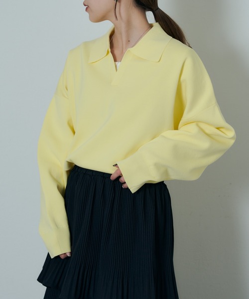 COLONY 2139(コロニートゥーワンスリーナイン)の「エステルヤーン衿付スキッパー(ニット/セーター・レディース・イエロー/ブラック/グレー・FREE)」の17枚目の写真