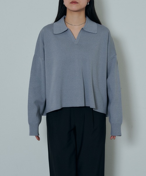 COLONY 2139(コロニートゥーワンスリーナイン)の「エステルヤーン衿付スキッパー(ニット/セーター・レディース・イエロー/ブラック/グレー・FREE)」の9枚目の写真