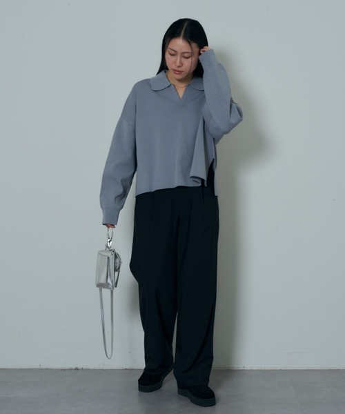 COLONY 2139(コロニートゥーワンスリーナイン)の「エステルヤーン衿付スキッパー(ニット/セーター・レディース・イエロー/ブラック/グレー・FREE)」の20枚目の写真