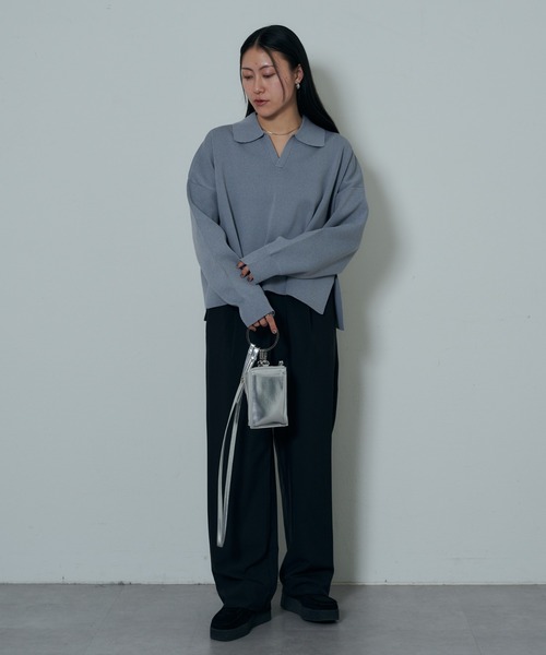 COLONY 2139(コロニートゥーワンスリーナイン)の「エステルヤーン衿付スキッパー(ニット/セーター・レディース・イエロー/ブラック/グレー・FREE)」の22枚目の写真