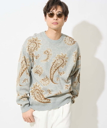 【大人トレンド】柄ジャカードワイドシルエットニット