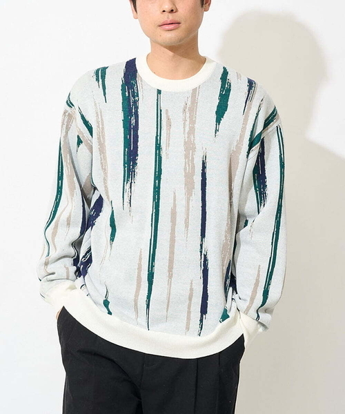 a.v.v（アーヴェヴェ）の「【大人トレンド】柄ジャカードワイドシルエットニット（ニット/セーター・メンズ・ダークインディゴブルー/ホワイト/グレー・46/48）」の2枚目の写真