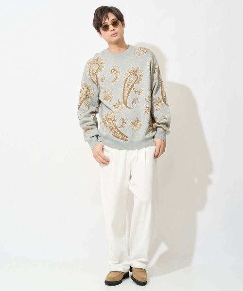 a.v.v（アーヴェヴェ）の「【大人トレンド】柄ジャカードワイドシルエットニット（ニット/セーター・メンズ・ダークインディゴブルー/ホワイト/グレー・46/48）」の4枚目の写真