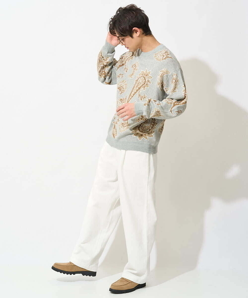 a.v.v（アーヴェヴェ）の「【大人トレンド】柄ジャカードワイドシルエットニット（ニット/セーター・メンズ・ダークインディゴブルー/ホワイト/グレー・46/48）」の6枚目の写真