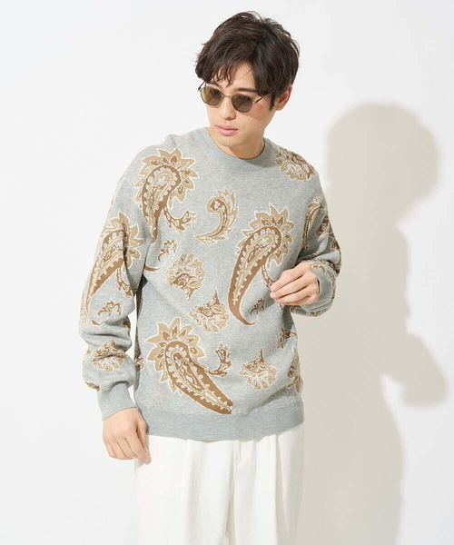 a.v.v（アーヴェヴェ）の「【大人トレンド】柄ジャカードワイドシルエットニット（ニット/セーター・メンズ・ダークインディゴブルー/ホワイト/グレー・46/48）」の13枚目の写真