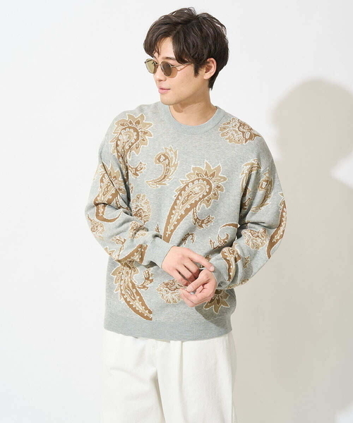 a.v.v（アーヴェヴェ）の「【大人トレンド】柄ジャカードワイドシルエットニット（ニット/セーター・メンズ・ダークインディゴブルー/ホワイト/グレー・46/48）」の14枚目の写真