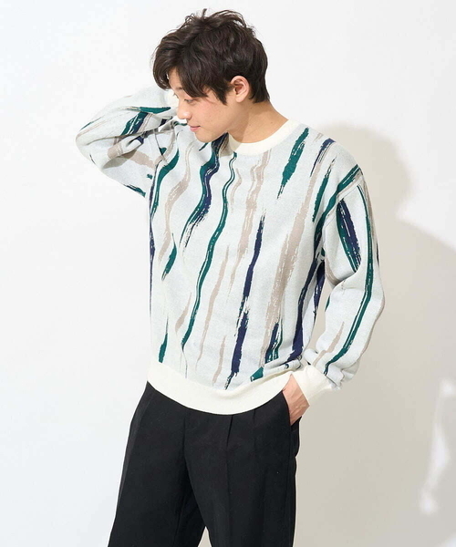 a.v.v（アーヴェヴェ）の「【大人トレンド】柄ジャカードワイドシルエットニット（ニット/セーター・メンズ・ダークインディゴブルー/ホワイト/グレー・46/48）」の16枚目の写真