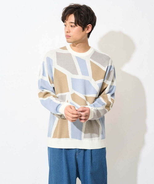 a.v.v（アーヴェヴェ）の「【大人トレンド】柄ジャカードワイドシルエットニット（ニット/セーター・メンズ・ダークインディゴブルー/ホワイト/グレー・46/48）」の17枚目の写真