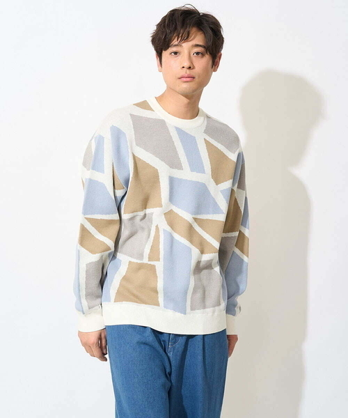 a.v.v（アーヴェヴェ）の「【大人トレンド】柄ジャカードワイドシルエットニット（ニット/セーター・メンズ・ダークインディゴブルー/ホワイト/グレー・46/48）」の18枚目の写真