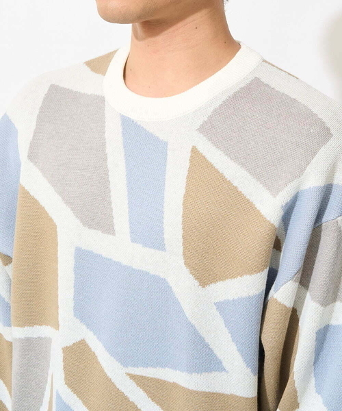 a.v.v（アーヴェヴェ）の「【大人トレンド】柄ジャカードワイドシルエットニット（ニット/セーター・メンズ・ダークインディゴブルー/ホワイト/グレー・46/48）」の21枚目の写真