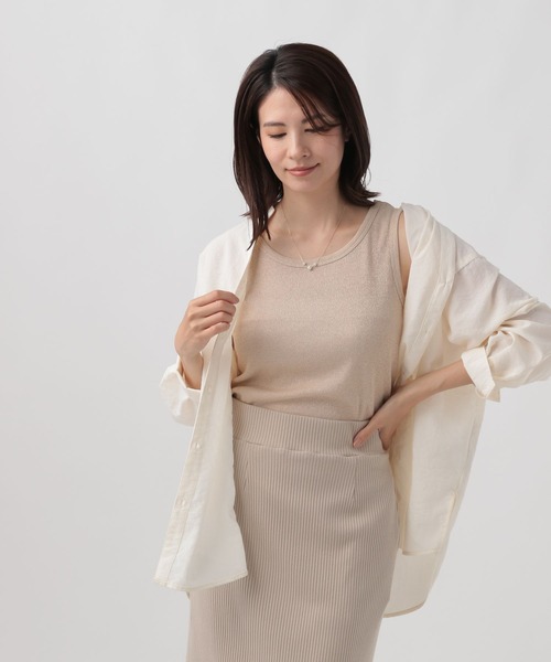 Elura（エルーラ）の「ラメタンクトップ／105302（Tシャツ/カットソー・レディース・ベージュ/ホワイト/ライトグレー/シルバー/ピンクベージュ/ブラック/ライトブルー・LARGE/MEDIUM）」の6枚目の写真