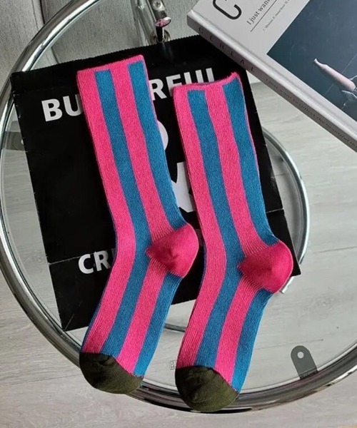 Port（ポート）の「【 Port / ポート 】 マルチカラー ストライプ デザイン ソックス #（ソックス/靴下・レディース・ピンク/ブルー/ブラック/オレンジ/パープル/グレー/ブラック系その他/ワインレッド/レッド/パープル系その他・FREE）」の7枚目の写真