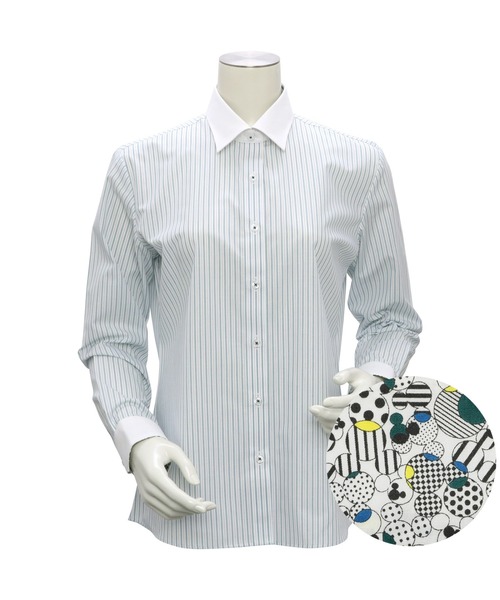 TOKYO SHIRTS(トウキョウシャツ)の「【Disney ディズニー】形態安定ノーアイロン クレリックワイド 長袖ビジネスワイシャツ(ビジネスシャツ・レディース・グリーン・S/M/L/LL/XL)」の2枚目の写真