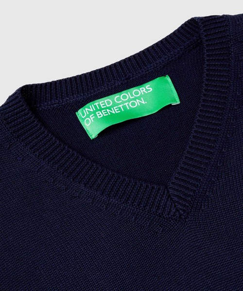 BENETTON (UNITED COLORS OF BENETTON)(ベネトンユナイテッドカラーズオブベネトン)の「コットン100%袖配色ラインVネックニットベスト(ベスト・メンズ・ライトブルー/ネイビー・LARGE/SMALL/MEDIUM/X-SMALL)」の8枚目の写真