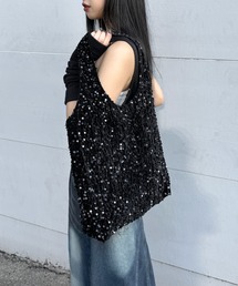 【LVEU.】スパンコールマルシェバッグ / バッグ BAG 鞄 エコバッグ トート スパンコール ベロア ブラック グレー ミックス マルチ ZOZOTOWN限定