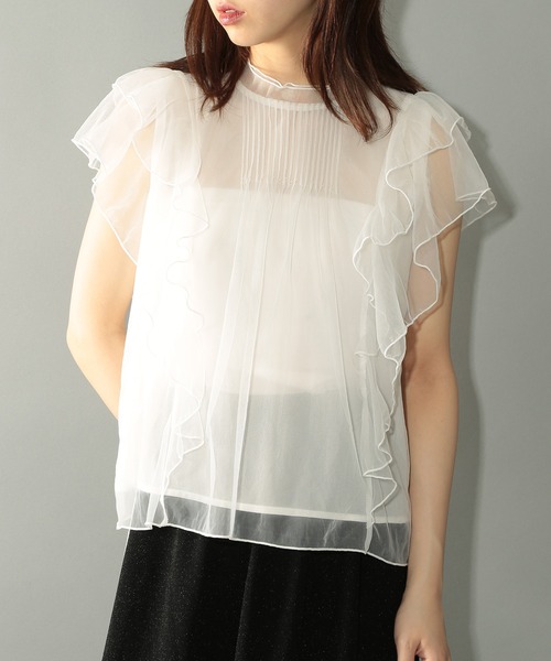MAISON BREEZE reveur（メゾンブリーズレヴール）の「【MAISON BREEZE reveur】チュールフリルフレアーノースリーブブラウス シアートップス trc（シャツ/ブラウス・レディース・ブラック/ベージュ/グレー/オフホワイト/ブルー・FREE）」の13枚目の写真