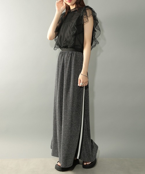 MAISON BREEZE reveur（メゾンブリーズレヴール）の「【MAISON BREEZE reveur】チュールフリルフレアーノースリーブブラウス シアートップス trc（シャツ/ブラウス・レディース・ブラック/ベージュ/グレー/オフホワイト/ブルー・FREE）」の10枚目の写真