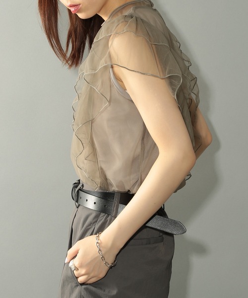 Drawer - 新品　Drawer購入AtlantiqueAscoliフリルノースリーブブラウス セットアップ対応可》ギャザーノースリーブブラウス | Drawing