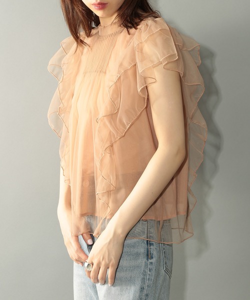 MAISON BREEZE reveur（メゾンブリーズレヴール）の「【MAISON BREEZE reveur】チュールフリルフレアーノースリーブブラウス シアートップス trc（シャツ/ブラウス・レディース・ブラック/ベージュ/グレー/オフホワイト/ブルー・FREE）」の22枚目の写真