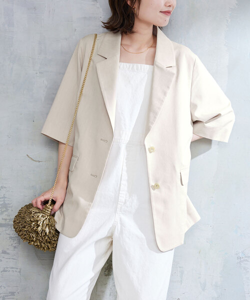 2024SS⭐スローブイエナ⭐レーヨンリネンハーフスリーブジャケット　半袖　麻 2024SS⭐スローブイエナ⭐レーヨンリネンハーフスリーブ