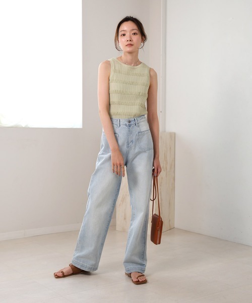 Bab（バブ）の「ニットリブ編みタンクトップ（タンクトップ・レディース・ベージュ/ライトグリーン/チャコールグレー/アイボリー・FREE）」の10枚目の写真