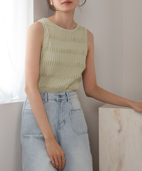 Bab（バブ）の「ニットリブ編みタンクトップ（タンクトップ・レディース・ベージュ/ライトグリーン/チャコールグレー/アイボリー・FREE）」の14枚目の写真