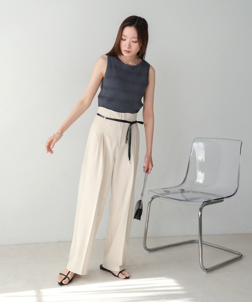 Bab（バブ）の「ニットリブ編みタンクトップ（タンクトップ・レディース・ベージュ/ライトグリーン/チャコールグレー/アイボリー・FREE）」の6枚目の写真