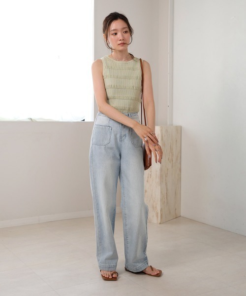 Bab（バブ）の「ニットリブ編みタンクトップ（タンクトップ・レディース・ベージュ/ライトグリーン/チャコールグレー/アイボリー・FREE）」の9枚目の写真