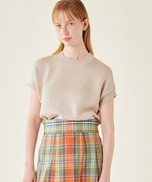 THIBAULT VAN DER STRAETE（ティボー・ヴァン・ダル・ストラット）の「THIBAULT VAN DER STRAETE | コットン モックネックニットプルオーバー WOMEN（ニット/セーター・レディース・ベージュ/ライトブルー・S）」の2枚目の写真