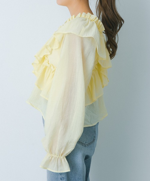 HEYUMM（ヘユム）の「2WAYクロスフリルブラウス（シャツ/ブラウス・レディース・イエロー/チャコールグレー/オフホワイト・ONE）」の5枚目の写真