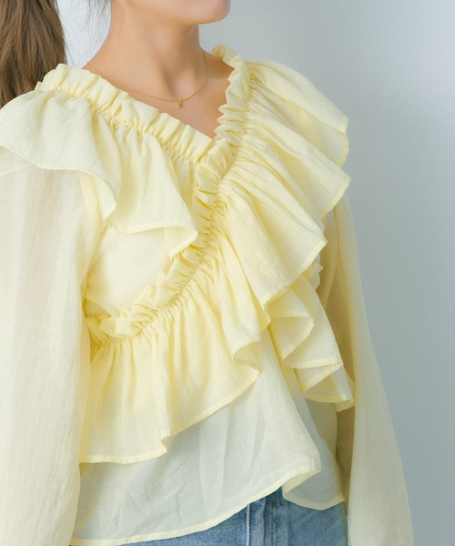 HEYUMM(ヘユム)の「2WAYクロスフリルブラウス(シャツ/ブラウス・レディース・イエロー/チャコールグレー/オフホワイト・ONE)」の7枚目の写真