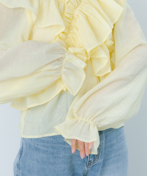 HEYUMM(ヘユム)の「2WAYクロスフリルブラウス(シャツ/ブラウス・レディース・イエロー/チャコールグレー/オフホワイト・ONE)」の8枚目の写真