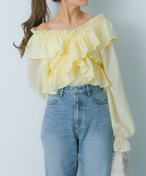 HEYUMM(ヘユム)の「2WAYクロスフリルブラウス(シャツ/ブラウス・レディース・イエロー/チャコールグレー/オフホワイト・ONE)」の9枚目の写真