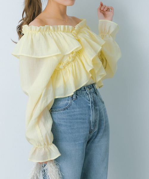 HEYUMM(ヘユム)の「2WAYクロスフリルブラウス(シャツ/ブラウス・レディース・イエロー/チャコールグレー/オフホワイト・ONE)」の10枚目の写真