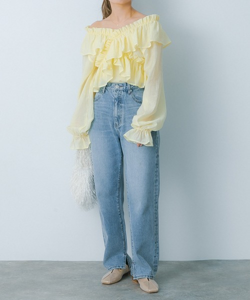 HEYUMM(ヘユム)の「2WAYクロスフリルブラウス(シャツ/ブラウス・レディース・イエロー/チャコールグレー/オフホワイト・ONE)」の11枚目の写真