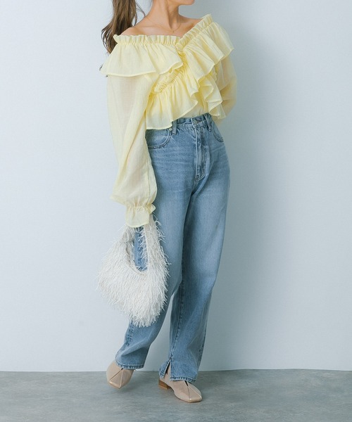 HEYUMM(ヘユム)の「2WAYクロスフリルブラウス(シャツ/ブラウス・レディース・イエロー/チャコールグレー/オフホワイト・ONE)」の12枚目の写真