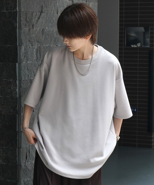 Confirm(コンファーム)の「ナチュラルドレープ ビッグシルエット 無地 / 切替 とろみポンチ半袖Tシャツ カットソー【Confirm】(Tシャツ/カットソー・メンズ・ミント/ブラック×グレー/ホワイト/ブラック/サックスブルー/ホワイト×ブラック/ホワイト×グリーン/グレー/チャコールグレー・M/L)」の7枚目の写真