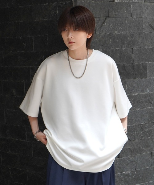 Confirm(コンファーム)の「ナチュラルドレープ ビッグシルエット 無地 / 切替 とろみポンチ半袖Tシャツ カットソー【Confirm】(Tシャツ/カットソー・メンズ・ミント/ブラック×グレー/ホワイト/ブラック/サックスブルー/ホワイト×ブラック/ホワイト×グリーン/グレー/チャコールグレー・M/L)」の2枚目の写真