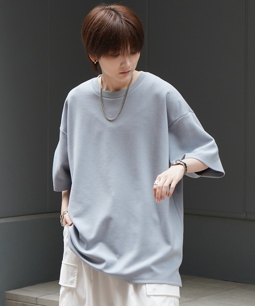 Confirm(コンファーム)の「ナチュラルドレープ ビッグシルエット 無地 / 切替 とろみポンチ半袖Tシャツ カットソー【Confirm】(Tシャツ/カットソー・メンズ・ミント/ブラック×グレー/ホワイト/ブラック/サックスブルー/ホワイト×ブラック/ホワイト×グリーン/グレー/チャコールグレー・M/L)」の9枚目の写真