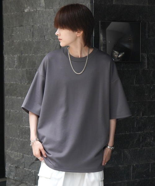 Confirm(コンファーム)の「ナチュラルドレープ ビッグシルエット 無地 / 切替 とろみポンチ半袖Tシャツ カットソー【Confirm】(Tシャツ/カットソー・メンズ・ミント/ブラック×グレー/ホワイト/ブラック/サックスブルー/ホワイト×ブラック/ホワイト×グリーン/グレー/チャコールグレー・M/L)」の6枚目の写真