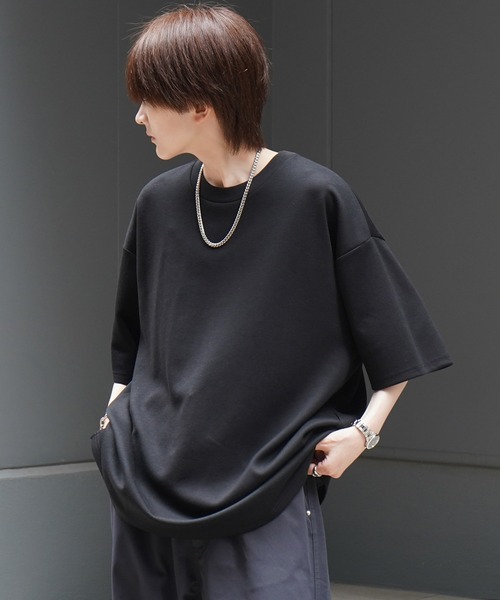 Confirm(コンファーム)の「ナチュラルドレープ ビッグシルエット 無地 / 切替 とろみポンチ半袖Tシャツ カットソー【Confirm】(Tシャツ/カットソー・メンズ・ミント/ブラック×グレー/ホワイト/ブラック/サックスブルー/ホワイト×ブラック/ホワイト×グリーン/グレー/チャコールグレー・M/L)」の5枚目の写真