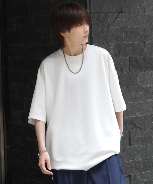 Confirm(コンファーム)の「ナチュラルドレープ ビッグシルエット 無地 / 切替 とろみポンチ半袖Tシャツ カットソー【Confirm】(Tシャツ/カットソー・メンズ・ミント/ブラック×グレー/ホワイト/ブラック/サックスブルー/ホワイト×ブラック/ホワイト×グリーン/グレー/チャコールグレー・M/L)」の11枚目の写真