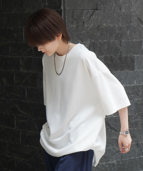 Confirm(コンファーム)の「ナチュラルドレープ ビッグシルエット 無地 / 切替 とろみポンチ半袖Tシャツ カットソー【Confirm】(Tシャツ/カットソー・メンズ・ミント/ブラック×グレー/ホワイト/ブラック/サックスブルー/ホワイト×ブラック/ホワイト×グリーン/グレー/チャコールグレー・M/L)」の12枚目の写真