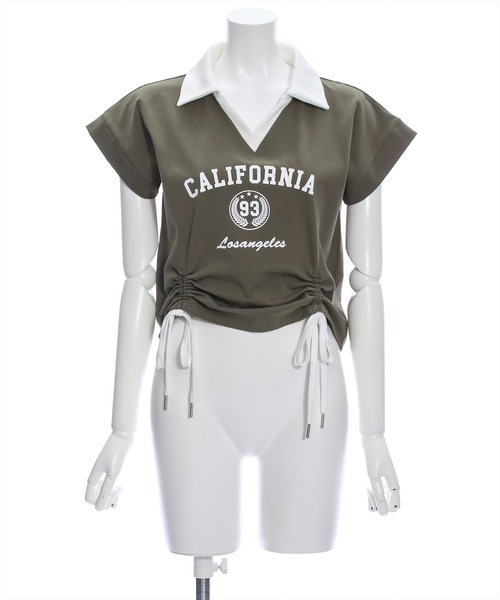 clear(クリア)の「フロントシャーリング配色襟カットソートップス(Tシャツ/カットソー・レディース・オフホワイト/ブラック/カーキ・F)」の18枚目の写真